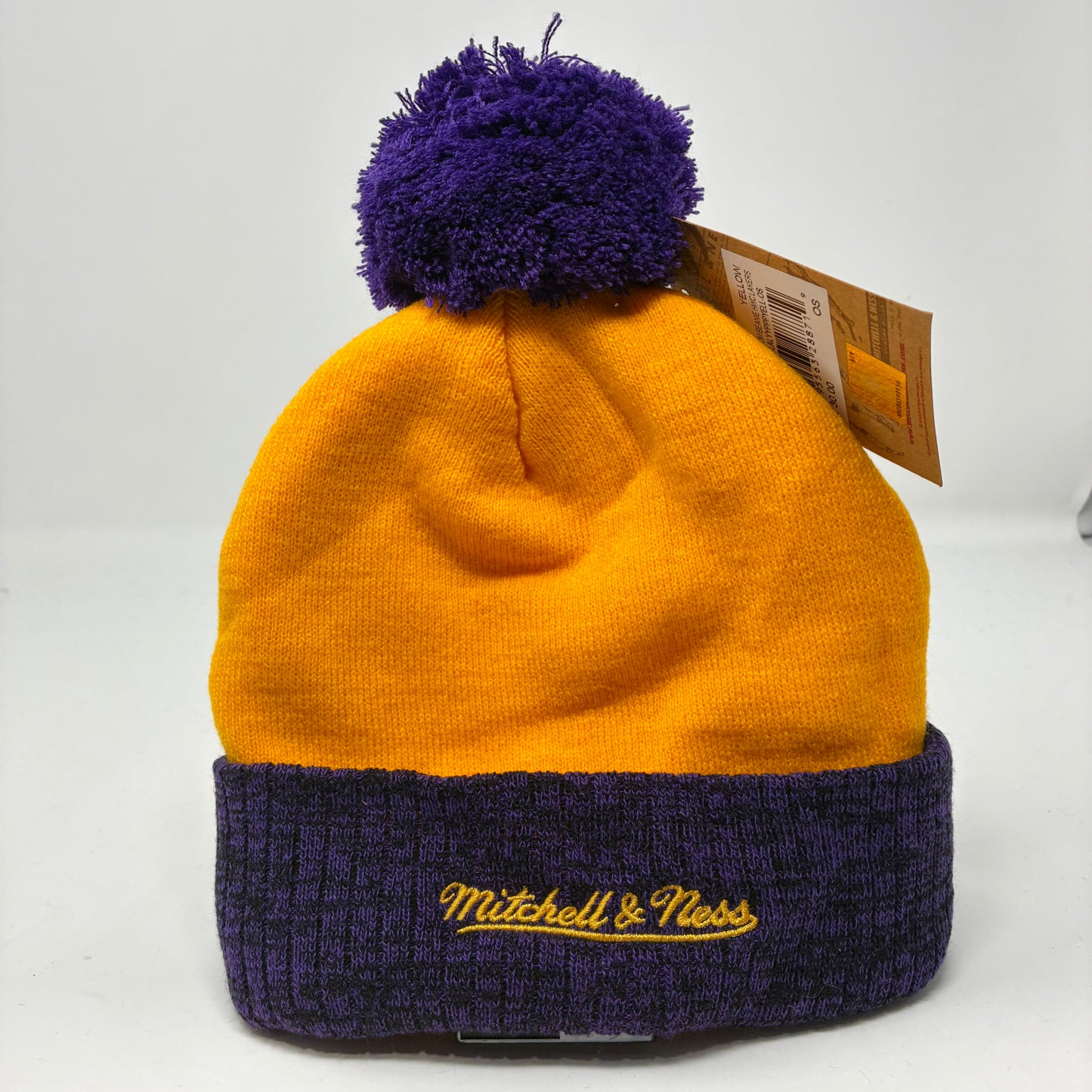 NBA Mitchell & Ness Lakers Two Tone Pom Beanie Yellow and Purple HWC Beanie OSFA