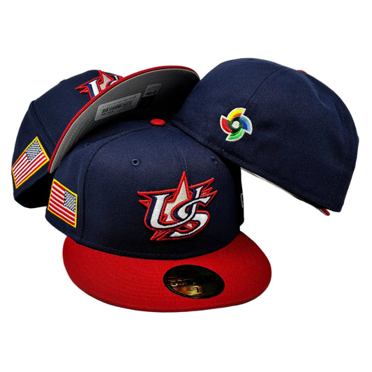 59Fifty USA 2026 World Baseball Classic Navy Blue and Red Cap US Flag- Gray UV