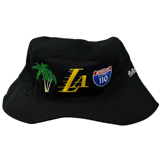 NBA Mitchell & Ness Lakers Reversible Black Bucket Hat HWC