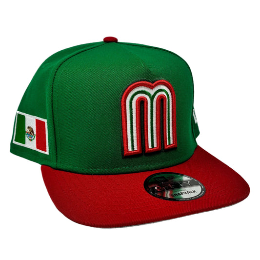 9Fifty Mexico World Baseball 2026 A-Frame SnapBack Green/Red Cap- Gray UV