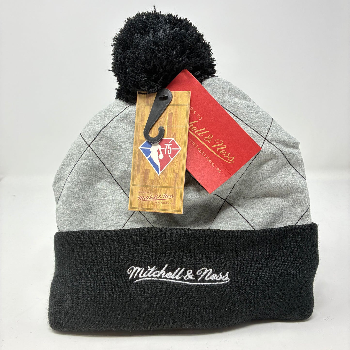 NBA Mitchell & Ness Chicago Bulls Grey and Black Quilted Pom Beanie HWC OSFA