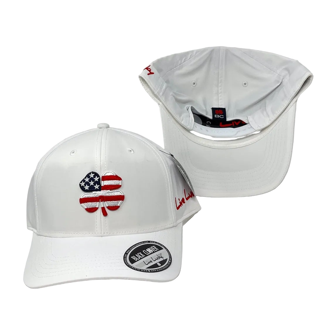 Gorra clásica de EE. UU. con trébol y bandera de EE. UU. en blanco.