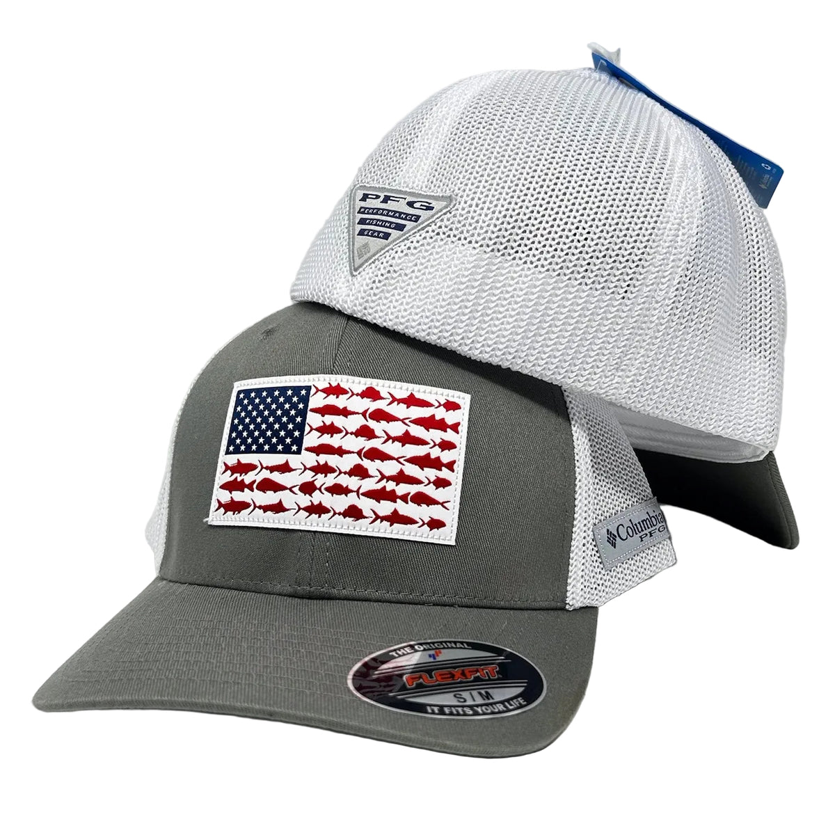 PFG Mesh Fish Flag Ball Cap Gray/White