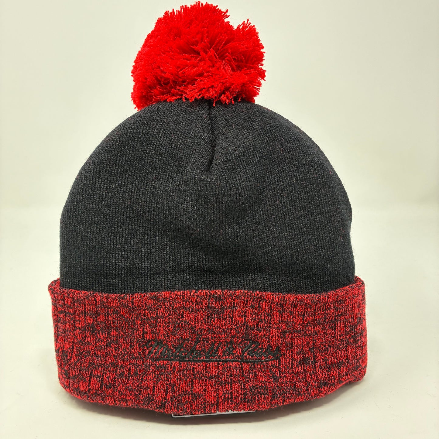 NBA Mitchell & Ness Chicago Bulls Two Tone Red and Black Pom Beanie HWC OSFA