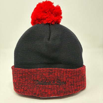 NBA Mitchell & Ness Chicago Bulls Two Tone Red and Black Pom Beanie HWC OSFA