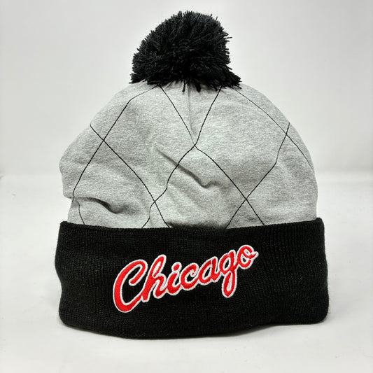 NBA Mitchell & Ness Chicago Bulls Grey and Black Quilted Pom Beanie HWC OSFA