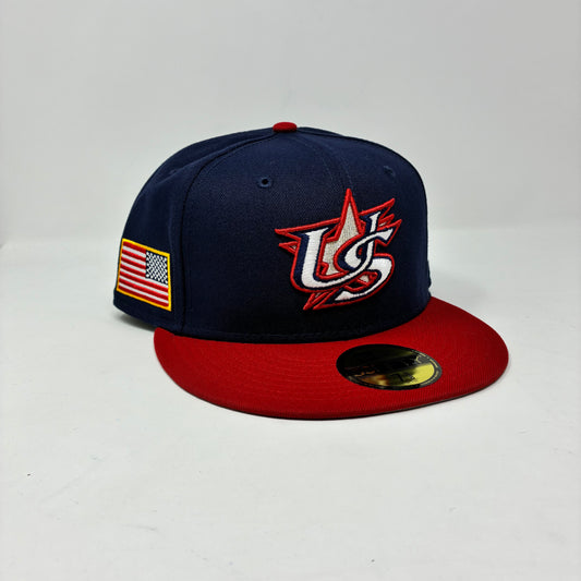 59Fifty USA 2026 World Baseball Classic Navy Blue and Red Cap US Flag- Gray UV