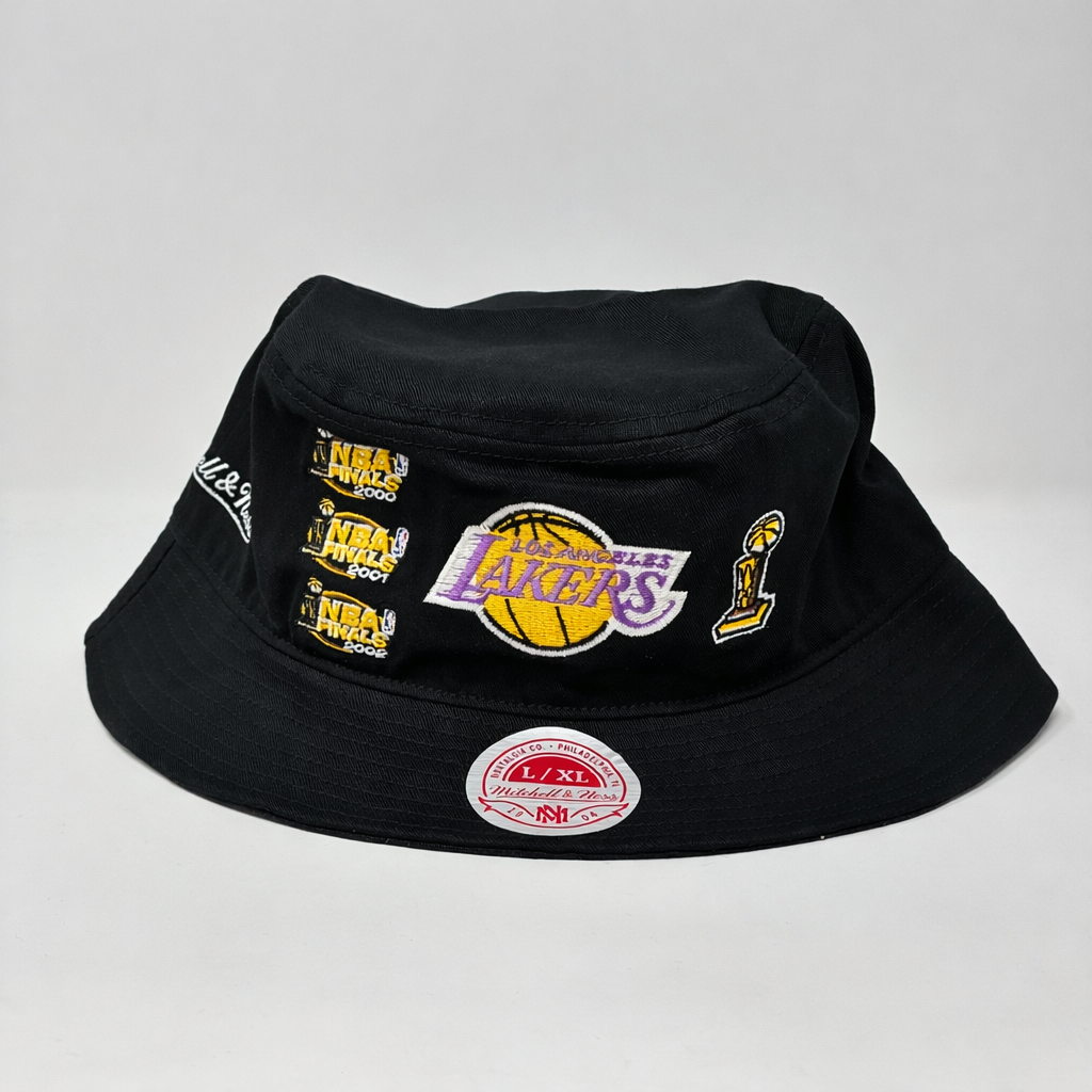 NBA Mitchell & Ness Lakers Reversible Black Bucket Hat HWC