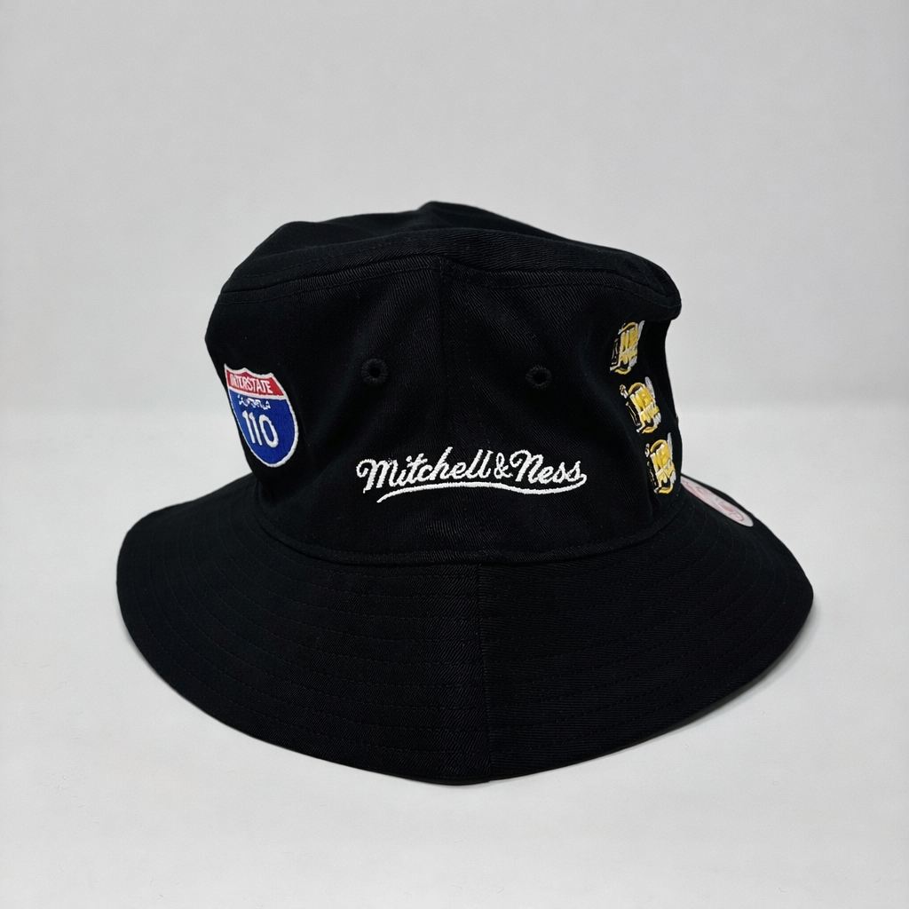 NBA Mitchell & Ness Lakers Reversible Black Bucket Hat HWC