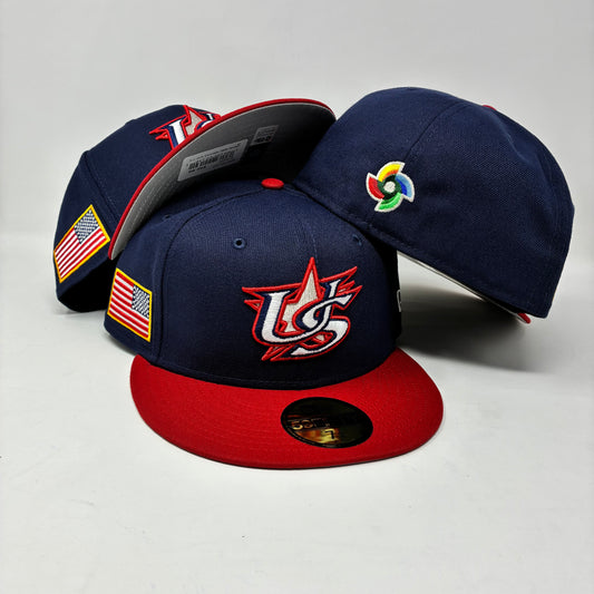 59Fifty USA 2026 World Baseball Classic Navy Blue and Red Cap US Flag- Gray UV