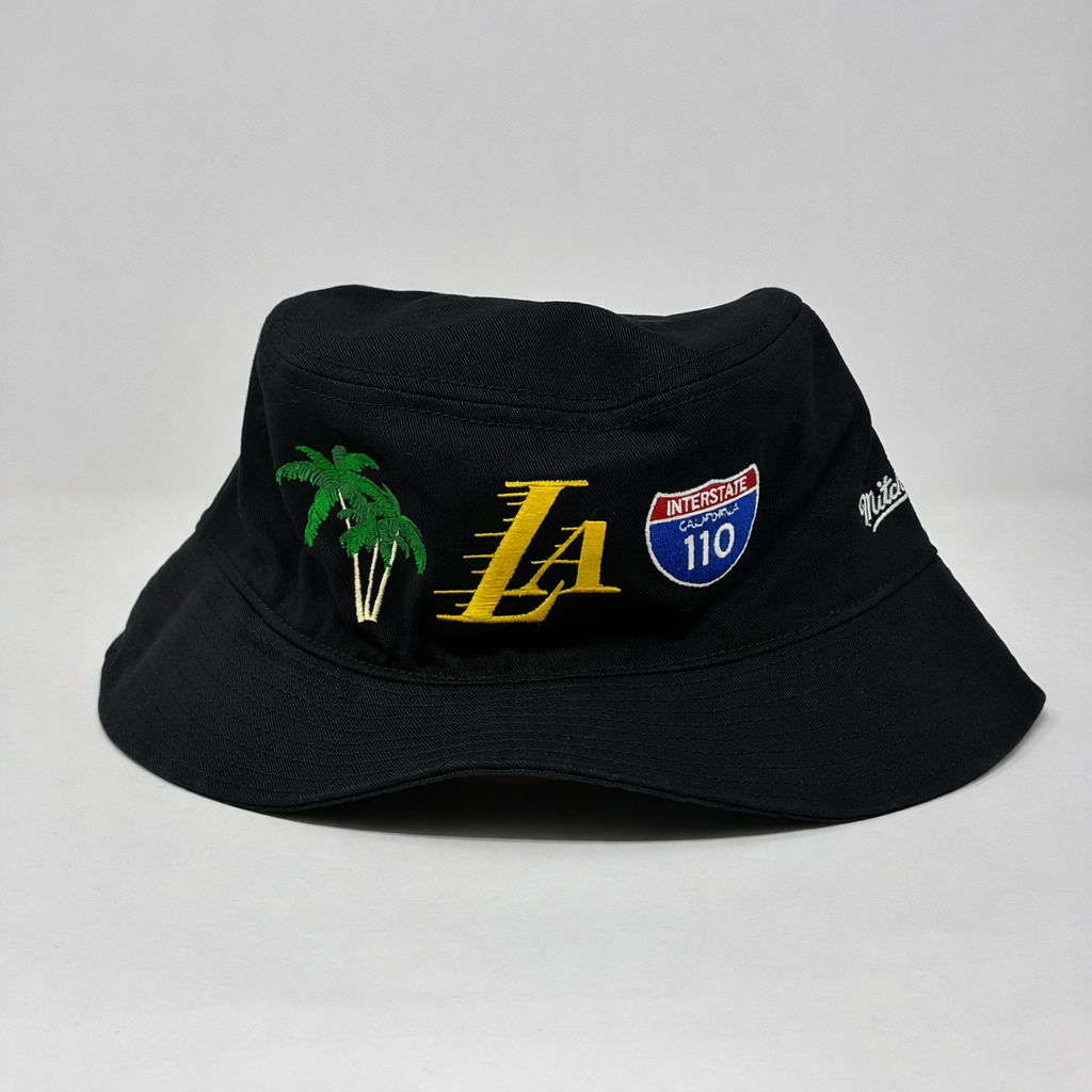 NBA Mitchell & Ness Lakers Reversible Black Bucket Hat HWC
