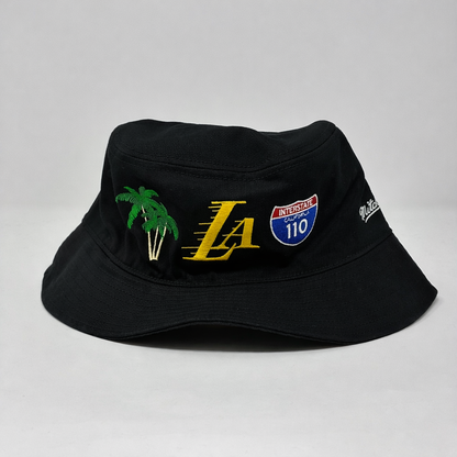 NBA Mitchell & Ness Lakers Reversible Black Bucket Hat HWC