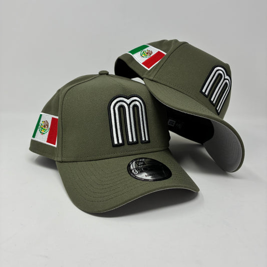 9Forty Mexico Faded Green Black/White M Mexico Flag Cap- Gray UV