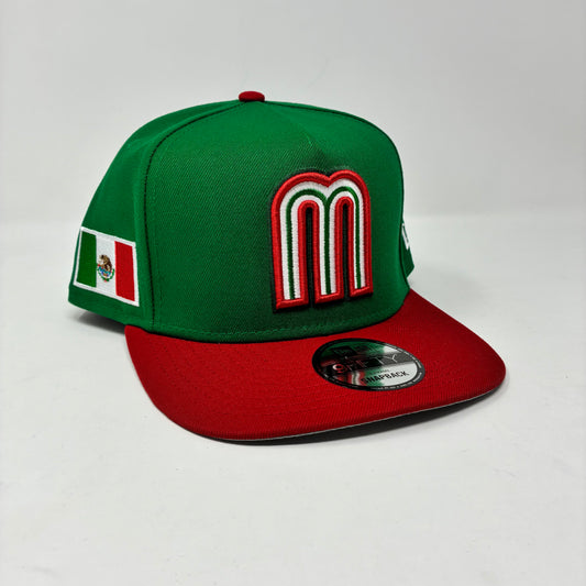 9Fifty Mexico World Baseball 2026 A-Frame SnapBack Green/Red Cap- Gray UV