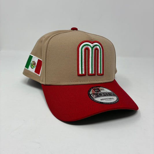 9Forty Mexico World Baseball Classic Camel Red 2 Tone Mexican Flag SP 9Forty A-Frame Snapback Cap