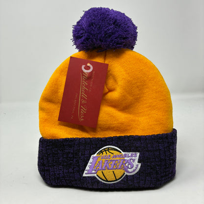 NBA Mitchell & Ness Lakers Two Tone Pom Beanie Yellow and Purple HWC Beanie OSFA