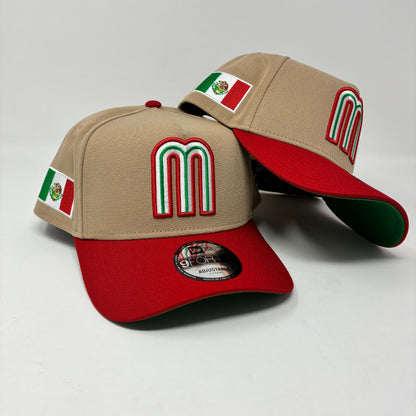 9Forty Mexico World Baseball Classic Camel Red 2 Tone Mexican Flag SP 9Forty A-Frame Snapback Cap